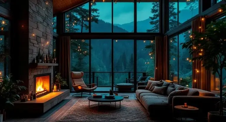 Luxury cabin vacation rental with mountain view and fireplace