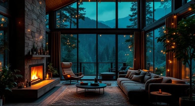 Luxury cabin vacation rental with mountain view and fireplace